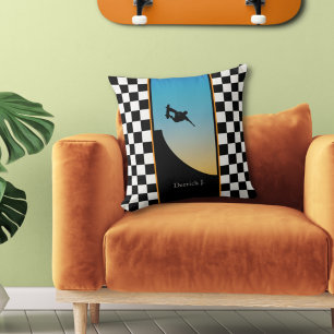 Skateboarding Checkered Throw Pillow