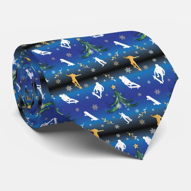 Skateboarding Christmas Tree Skateboarder Neck Tie (Rolled)