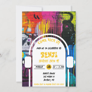 Skateboarding,Come Kick It Graffiti Birthday Party Invitation