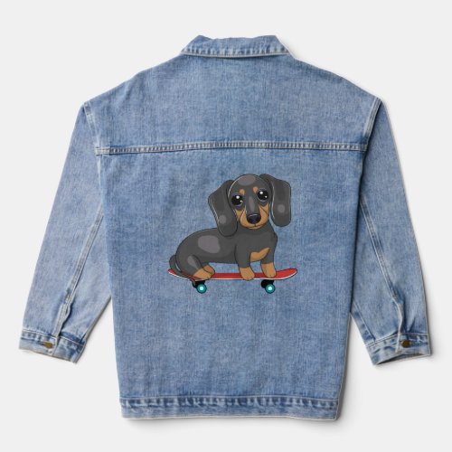 Skateboarding Dachshund Skateboard Wiener Dog Skat Denim Jacket