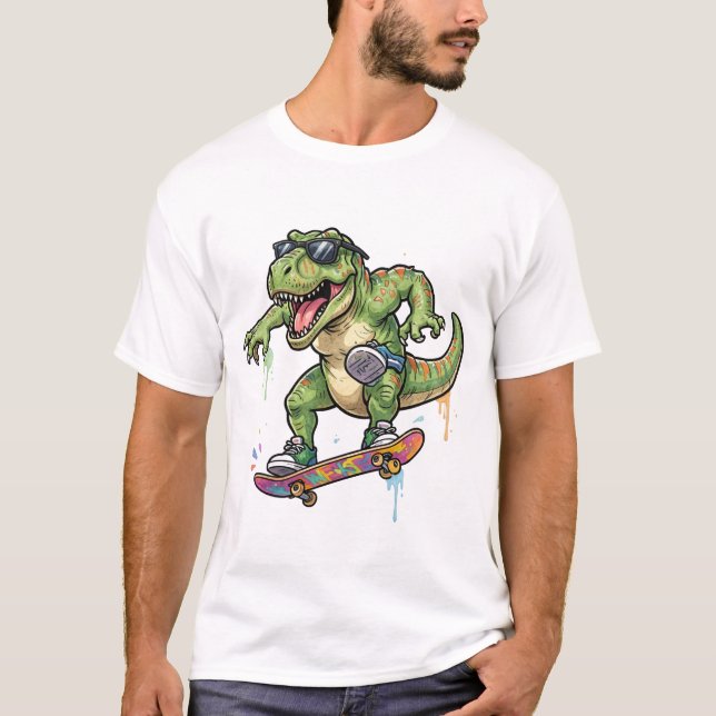 Skateboarding Dinosaur 🦖🛹 T-Shirt (Front)