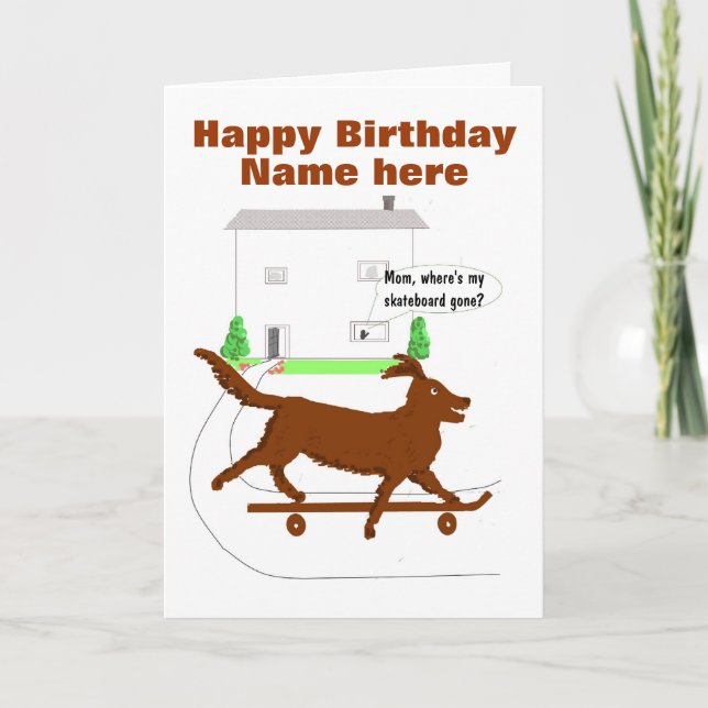 Skateboarding Dog Birthday Card (Front)