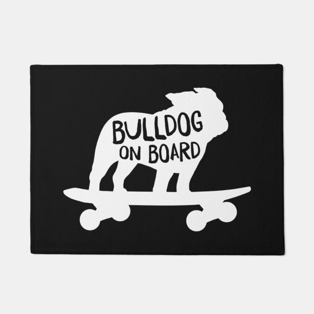 Skateboarding Dog Silhouette | Bulldog on Board Doormat (Front)