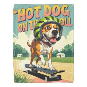 Skateboarding Dog Summer Funny Retro Beach Duvet Cover