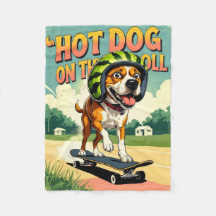 Skateboarding Dog Summer Funny Retro Beach Fleece Blanket