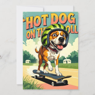 Skateboarding Dog Summer Funny Retro Beach Holiday Card