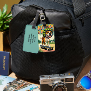 Skateboarding Dog Summer Funny Retro Beach  Luggage Tag