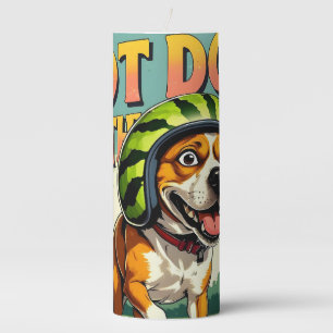 Skateboarding Dog Summer Funny Retro Beach Pillar Candle