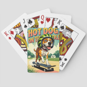 Skateboarding Dog Summer Funny Retro Beach Poker Cards