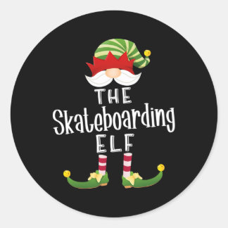 Skateboarding Elf Group Christmas Funny Pajama Par Classic Round Sticker