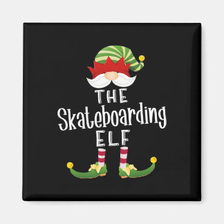 Skateboarding Elf Group Christmas Funny Pajama Par Magnet