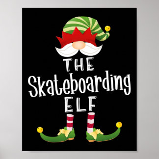 Skateboarding Elf Group Christmas Funny Pajama Par Poster