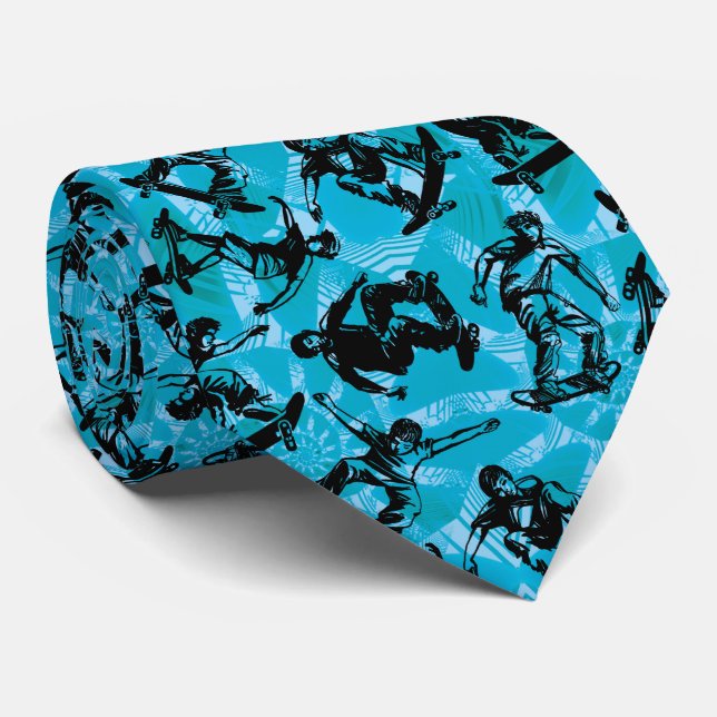 Skateboarding Extreme Sports Blue Neck Tie (Rolled)