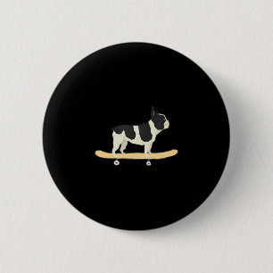 Skateboarding French Bulldog Puppy Gift Button