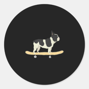 Skateboarding French Bulldog Puppy Gift Classic Round Sticker