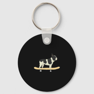 Skateboarding French Bulldog Puppy Gift  Keychain