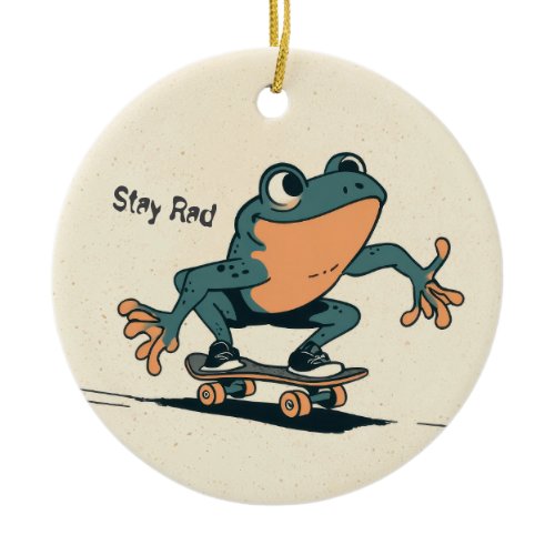Skateboarding Frog – Cute Cartoon Animal Art Ceramic Ornament