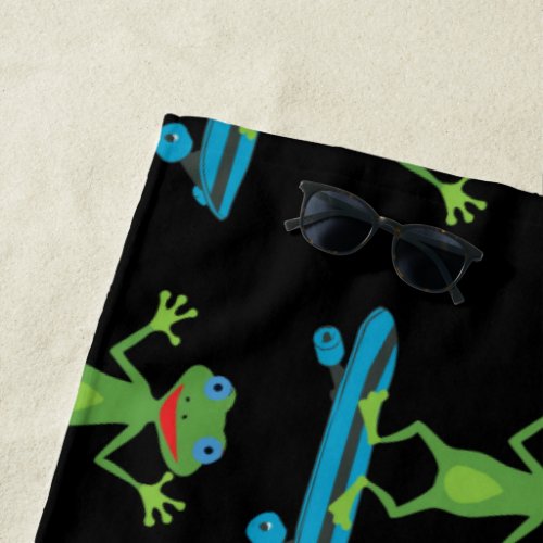 Skateboarding Frog Funny Skateboard Animal Lover Beach Towel