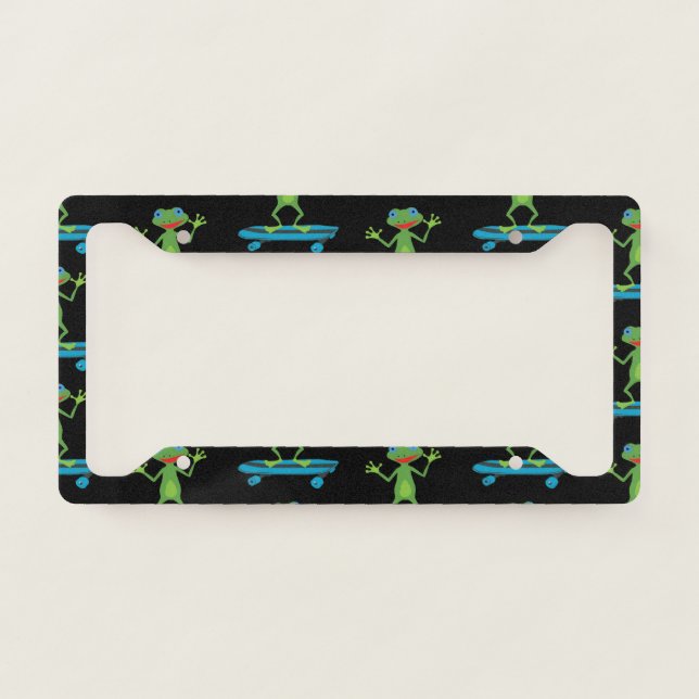 Skateboarding Frog Funny Skateboard Animal Lover License Plate Frame (Front)