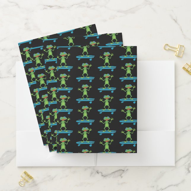 Skateboarding Frog Funny Skateboard Animal Lover Pocket Folder (In Situ)
