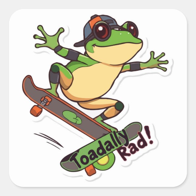 Skateboarding Frog Large Sticker | Toadally Rad (Front)