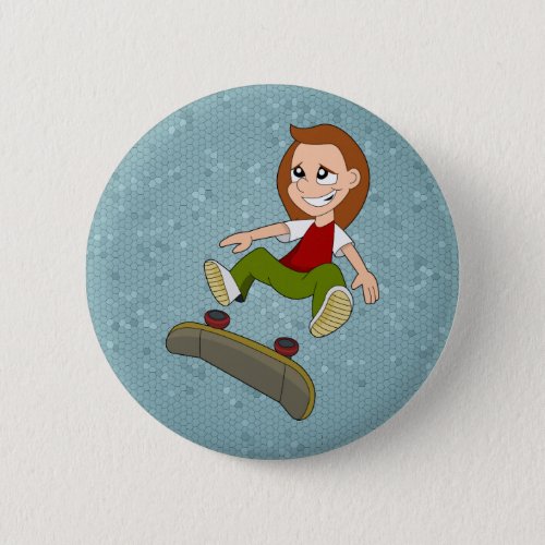 Skateboarding girl cartoon button