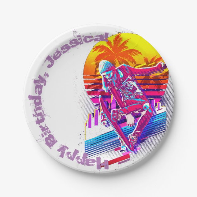 Skateboarding Girl Paper Plates (Front)