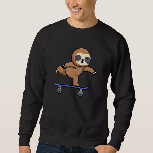 Skateboarding Happy Sloth Skateboard Cute Sporty A Sweatshirt (Front)