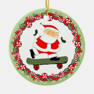 Skateboarding Holiday Gift Ceramic Ornament