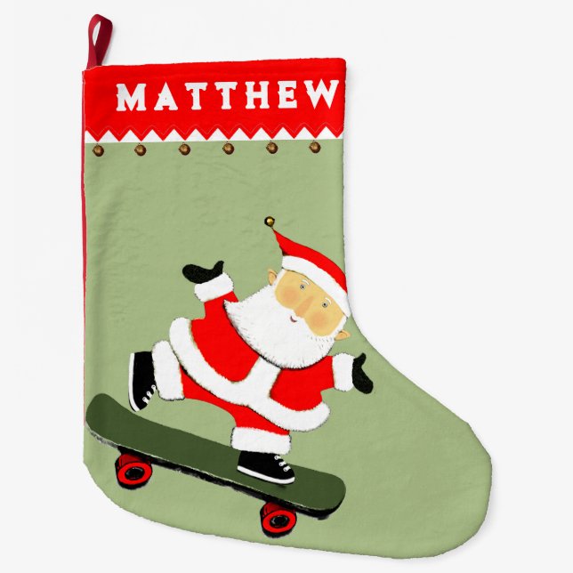 Skateboarding Holiday Gift Large Christmas Stocking (Front)