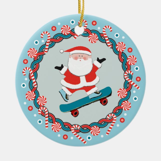 Skateboarding Holiday Gifts Ceramic Ornament (Front)