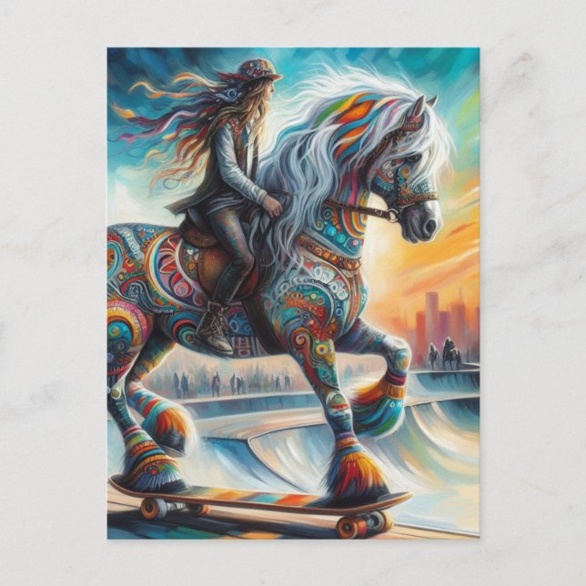 Skateboarding Horse and Rider Postcard (Front)