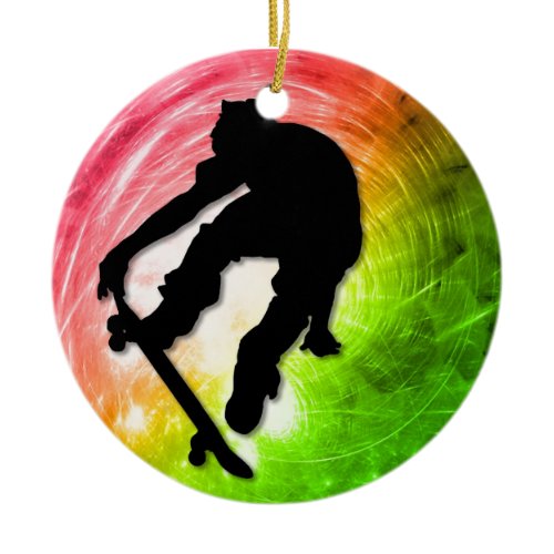 Skateboarding in a Psychedelic Cyclone Ceramic Ornament