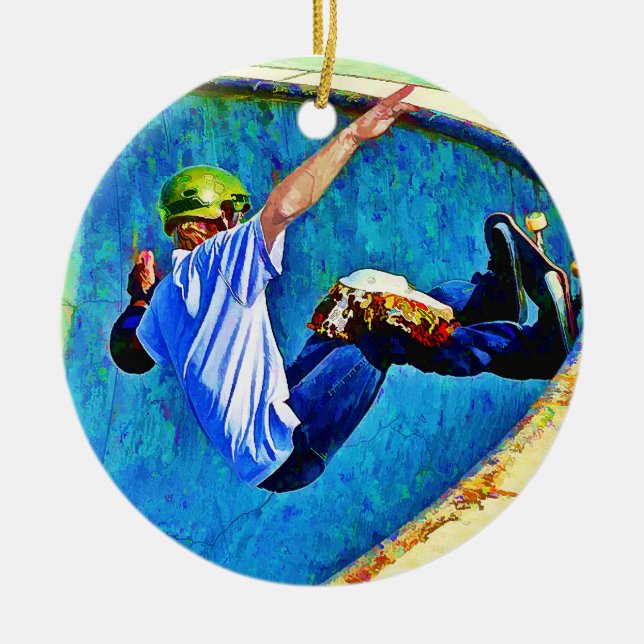 Skateboarding in the Bowl Ceramic Ornament (Front)