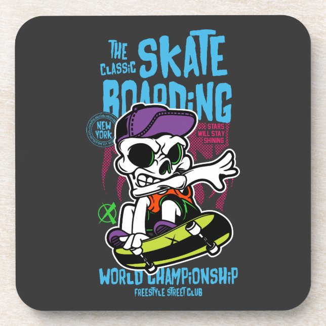 Skateboarding lover | Skull with Cap Skater Champ  Beverage Coaster (Front)