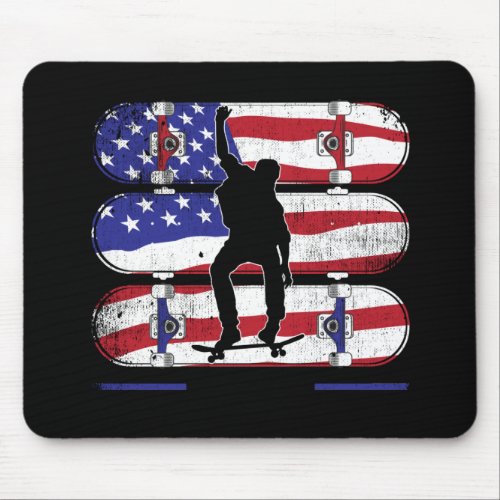 Skateboarding Men _ USA American Flag Mouse Pad