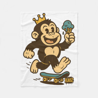 Skateboarding Monkey With Crown And Ice-cream-cone Fleece Blanket
