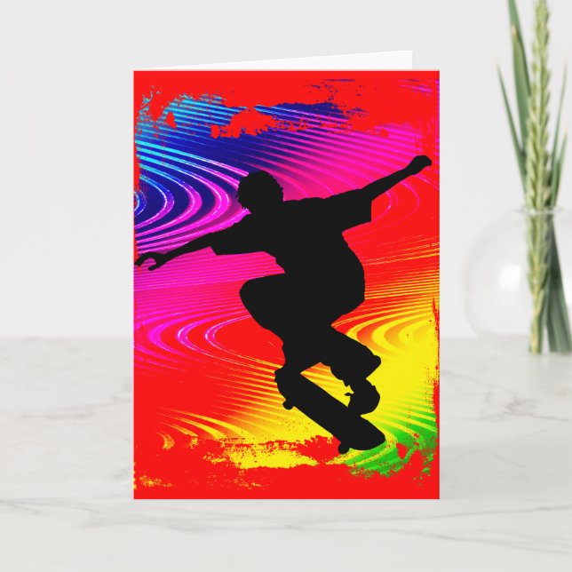 Skateboarding on Rainbow Grunge Card (Front)