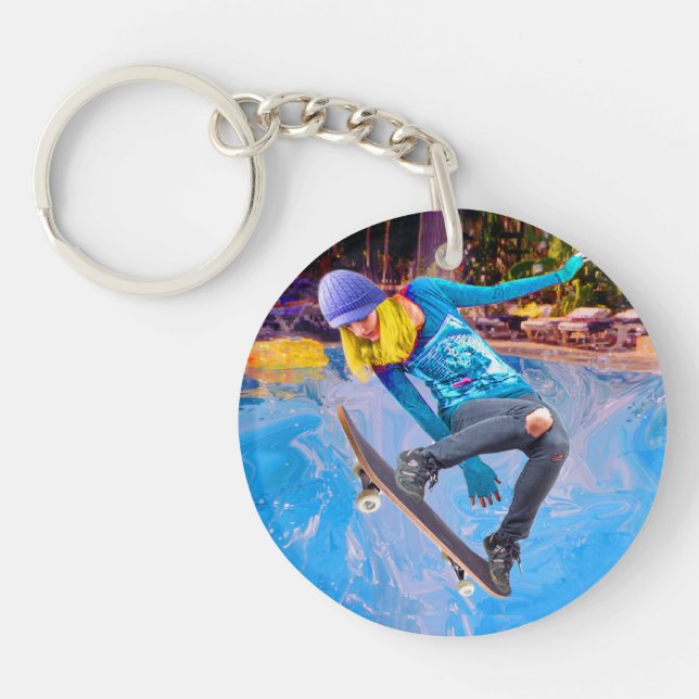 Skateboarding on Water Keychain (Front)