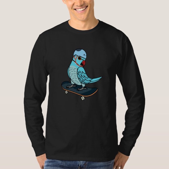 Skateboarding Parrot I Blue Indian Ringneck T-Shirt (Front)