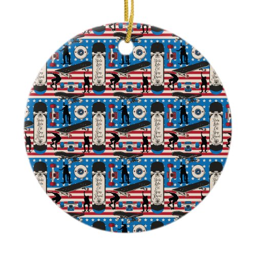 Skateboarding Patriotic USA Skateboarder Ceramic Ornament