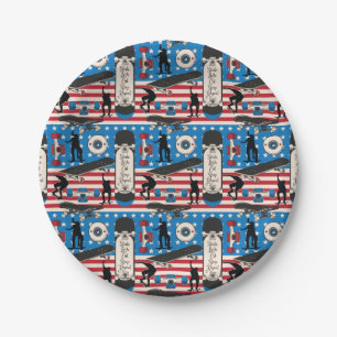 Skateboarding Patriotic USA Skateboarder Paper Plates