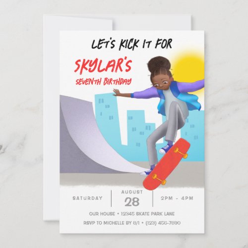Skateboarding Photo Skate Park Girl Birthday Party Invitation