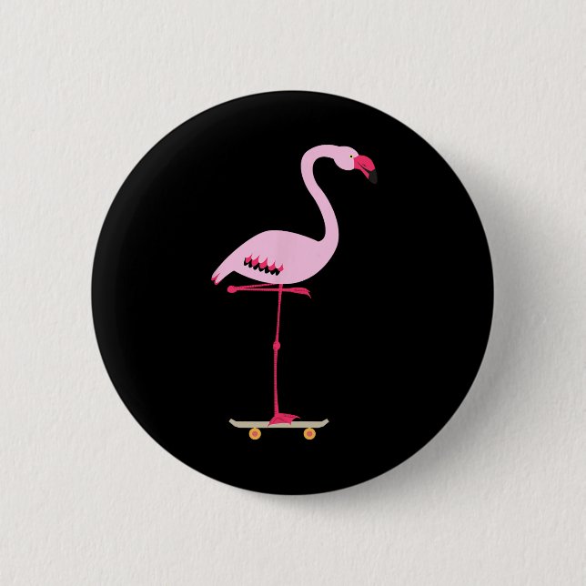 Skateboarding Pink Flamingo Cool Funny Graphic  Button (Front)
