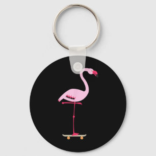 Skateboarding Pink Flamingo Cool Funny Graphic Keychain