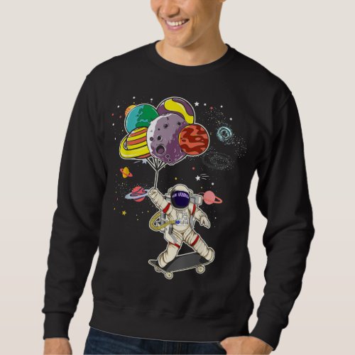 Skateboarding Planets Balloon Space Science Skater Sweatshirt