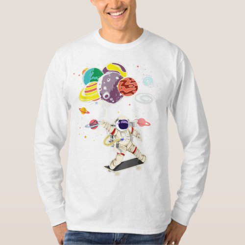 Skateboarding Planets Balloon Space Science Skater T_Shirt