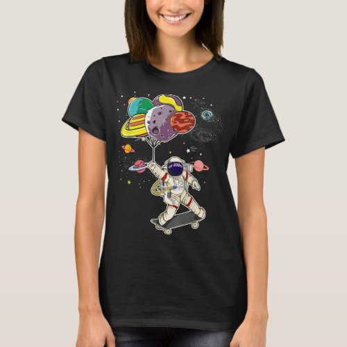 Skateboarding Planets Balloon Space Science Skater T_Shirt