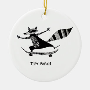 Skateboarding Raccoon – Whimsical Raccoon Animal Ceramic Ornament