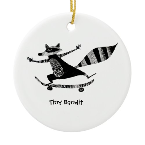 Skateboarding Raccoon – Whimsical Raccoon Animal  Ceramic Ornament